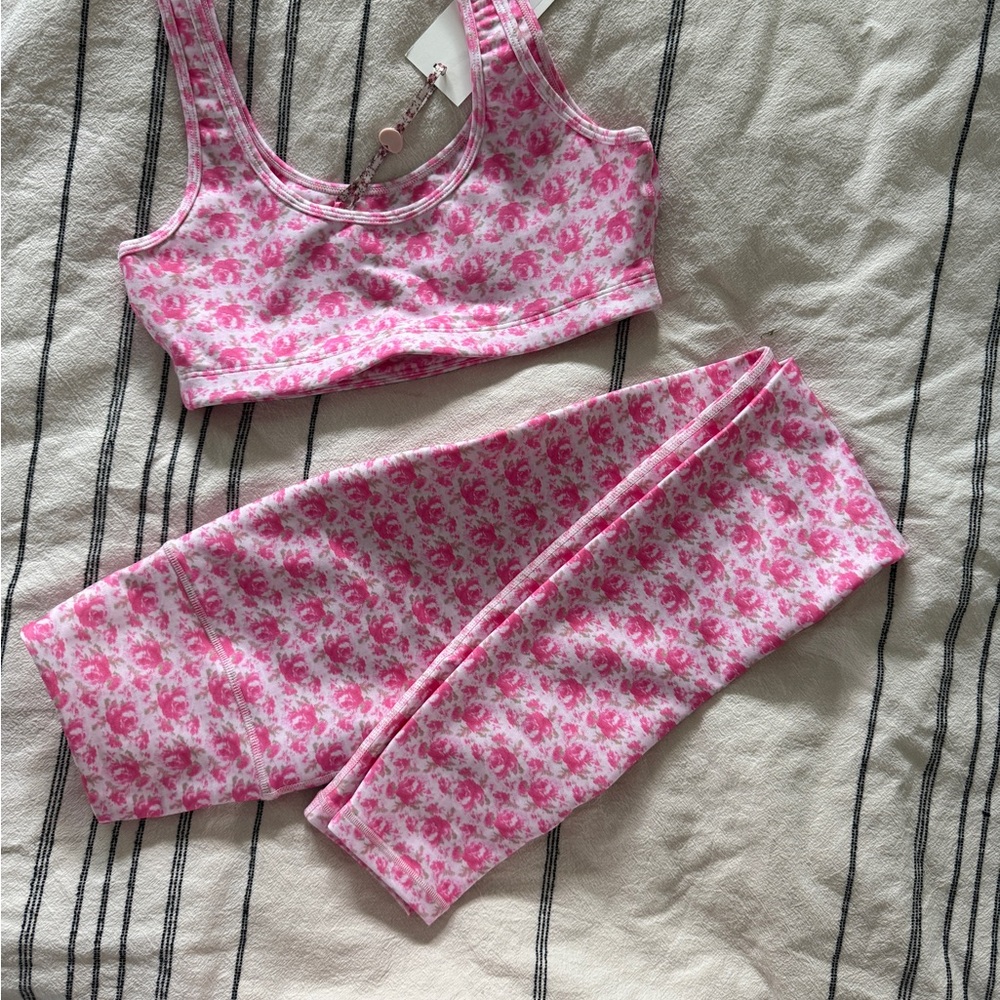 NWT Loveshackfancy Rose Patch Floral Pink workout set